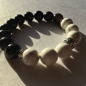 10mm Black Tourmaline and White Howlite Bracelet