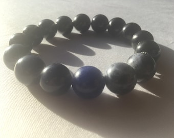 10mm Natural Blue Sodalite and Black Tourmaline Bracelet