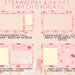 Strawberry & Daisy Pre-Made Twitch Overlays BUNDLE / Scenes / Non-Customizable layouts