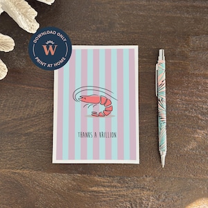 Funny Shrimp Thank You Card: Printable Last Minute Gift (5x7, PDF Download