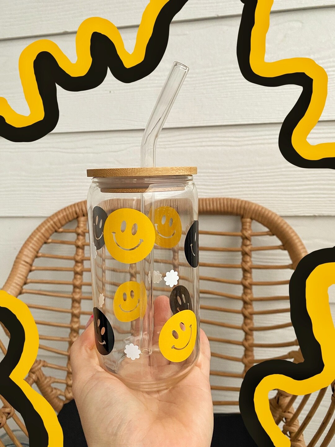 Smiley Face Cup Aesthetic Cup Beer Glass Can Cup Iced Coffee Cup
