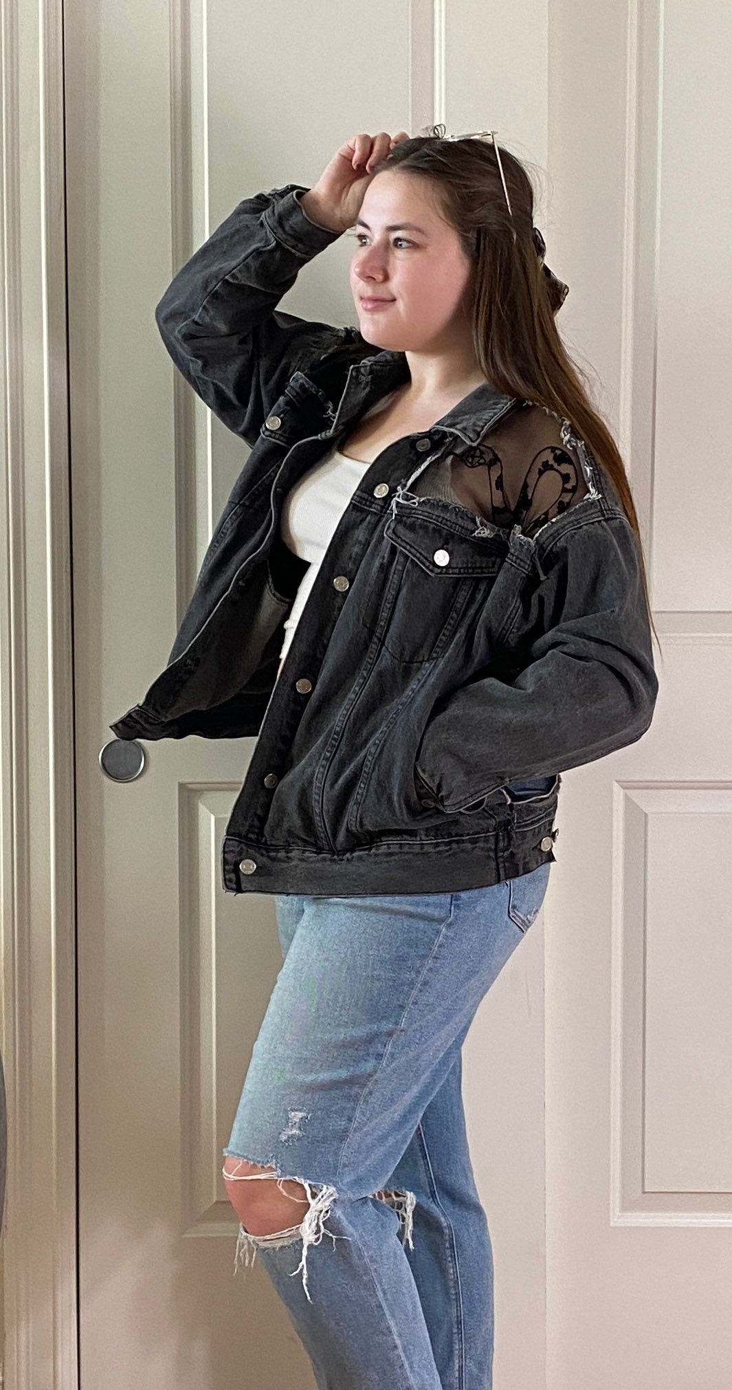 Oversized Custom Denim Black Jean Snake Jacket With Sheer