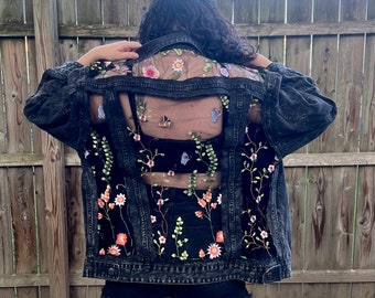 Custom Embroidered Lace Denim Jacket