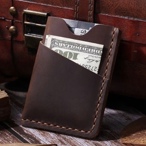 Personalized Leather Card Holder, Handmade Slim Engraved Wallet