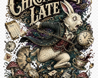 Chronically Late PNG SVG, White Rabbit Inspired Shirt Design, Wonderland Digital Download, Fantasy Graphic File