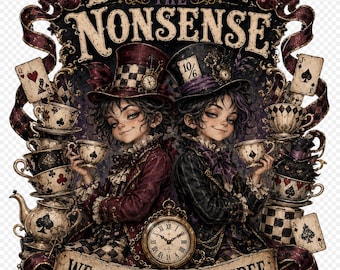 Double the Nonsense PNG SVG, Gothic Tea Party Twins Shirt Design, We Agree to Disagree, Dark Whimsical Digital Download