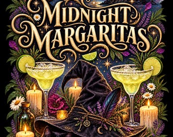 Midnight Margaritas PNG, Witchy Cocktail Shirt Design, Raven Moon Witch Hat, Magical Movie Night Sublimation Digital Download