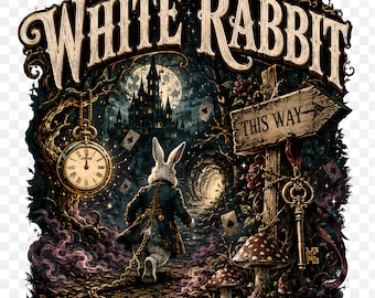 Follow the White Rabbit PNG SVG, White Rabbit Inspired Shirt Design, Wonderland Digital Download, Gothic Fantasy Art