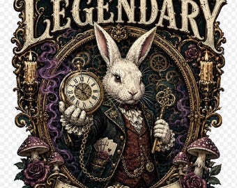 Late But Legendary PNG SVG, White Rabbit Gothic Design, Rabbit Hole Club Shirt Graphic, Wonderland Inspired Digital Download