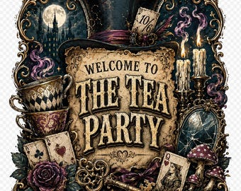 Welcome to the Tea Party PNG SVG, Dress Code Madness, Gothic Wonderland Design, Mad Hatter Shirt Graphic, Digital Download