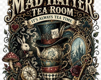 Mad Hatter Tea Room SVG PNG | Alice Inspired Digital Download |Wonderland Tea Party svg | Vintage Fantasy Tea Room png