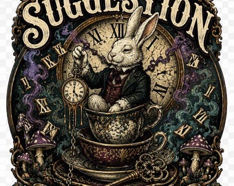 Time Is a Suggestion PNG SVG, Gothic White Rabbit Design, Never Trust the Clock, Dark Fantasy Wonderland Digital Download