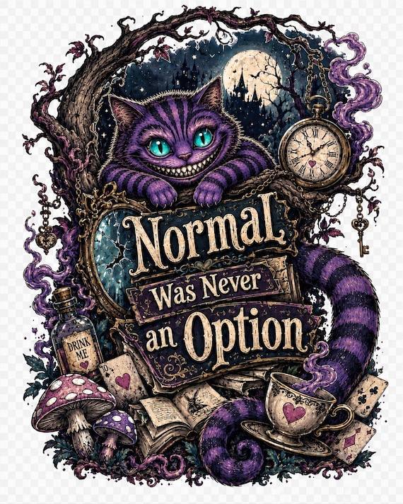 Normal Was Never an Option PNG SVG, Wonderland Cat Shirt Design, Gothic Fantasy Digital Download