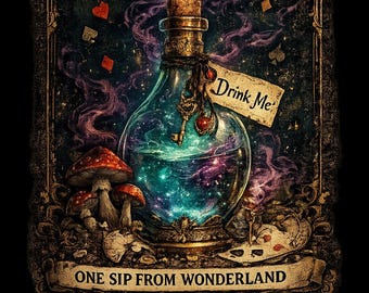 Drink Me PNG SVG, One Sip From Wonderland, Gothic Potion Bottle Design, Dark Fantasy Mushroom Shirt Graphic, Digital Download