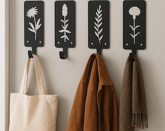 Floral Metal Wall Hooks, Decorative Towel Hooks, Wall Decor Gift for her, Coat and Towel Hooks
