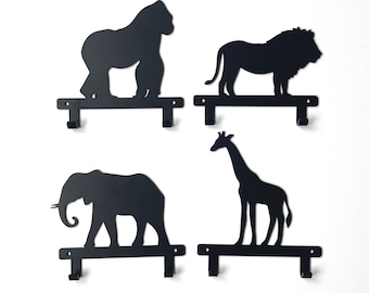 Zoo Animal Wall Hooks: Steel Kids Decor, Backpack/Coat Hangers