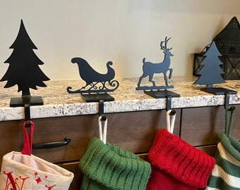 Christmas Stocking Holder Stand With 6 Hooks - Metal Reindeer Floor Display