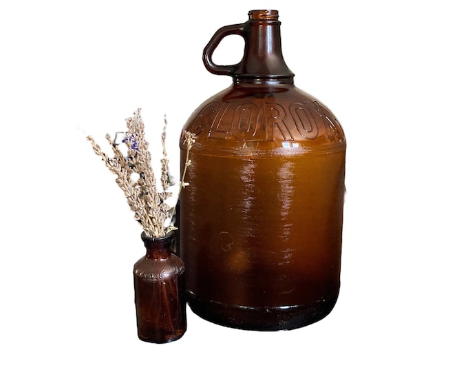 Amber Glass Clorox Bleach Gallon Bottle With Handle, 1950s, Large Amber