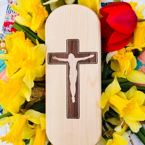 Quilters Clapper- Savior Cross- Walnut Wood Inlay-Handcrafted from Maple and Walnut Wood