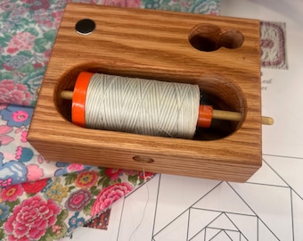 Travel English Paper Piecing Tools Keeper— Large Spool—EPP-Quilting Tools- Oak and Walnut or Cedar Wood Insert