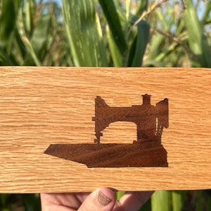 Quilters Clapper- Vintage Sewing Machine- Walnut Wood Inlay-Handcrafted from Oak and Walnut Wood