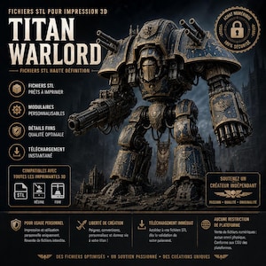 Titán Señor de la Guerra STL 28 mm – Titan Imperium – Archivo 3D de alta calidad – Modelo de 60 cm – Impreso en 3D – Personalizable