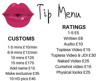 Only Fans Tip Menu - Etsy