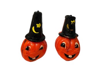 Vintage Gurley Pumpkin Head Witch Candles Pair – Halloween Decor