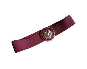 Belt Elastic Burgundy with Cloisonne‎ Buckle 80s Burgundy Stretch Belt | Cinch Belt | Cloisonne Enamel  main image 4