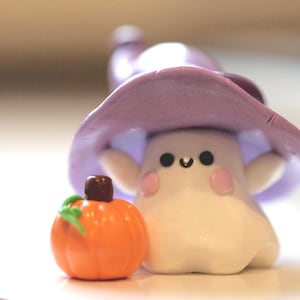 Handmade Clay Ghost with Pumpkin and Hat - Halloween Decor