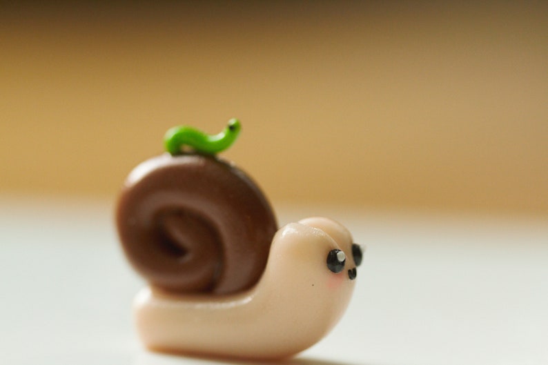 Snail With Worm/ Polymer Clay Snail With Worm Friend/ Snail Buddy/desk ...