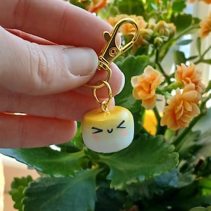 Handmade Toasted Marshmallow Polymer Clay Keychain, Charm