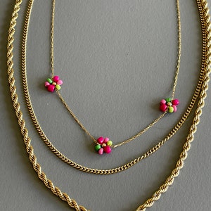 3 Layered Necklace/Gold Plated Stainless Steel Necklace/Fashion Jewellery/Rainbow daisy beads/Gold plated chain/Gold Necklace/Gift for her image 10