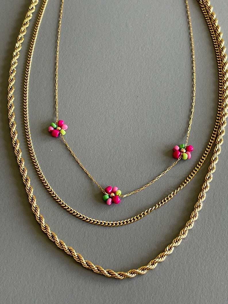 3 Layered Necklace/Gold Plated Stainless Steel Necklace/Fashion Jewellery/Rainbow daisy beads/Gold plated chain/Gold Necklace/Gift for her image 10