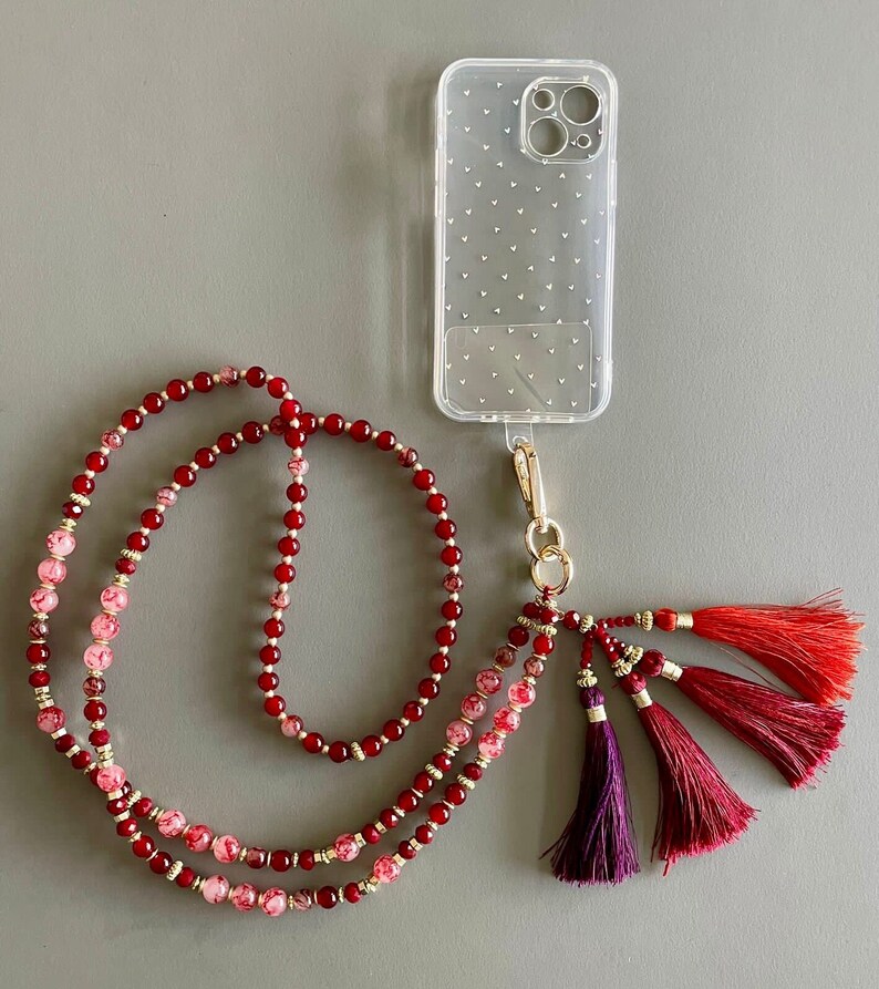 Phone chain/Phone lanyard/Phone strap/Cell phone chain/Phone necklace/Phone case lanyard/Handmade phone chain/Fashion phone chain/Gift Red