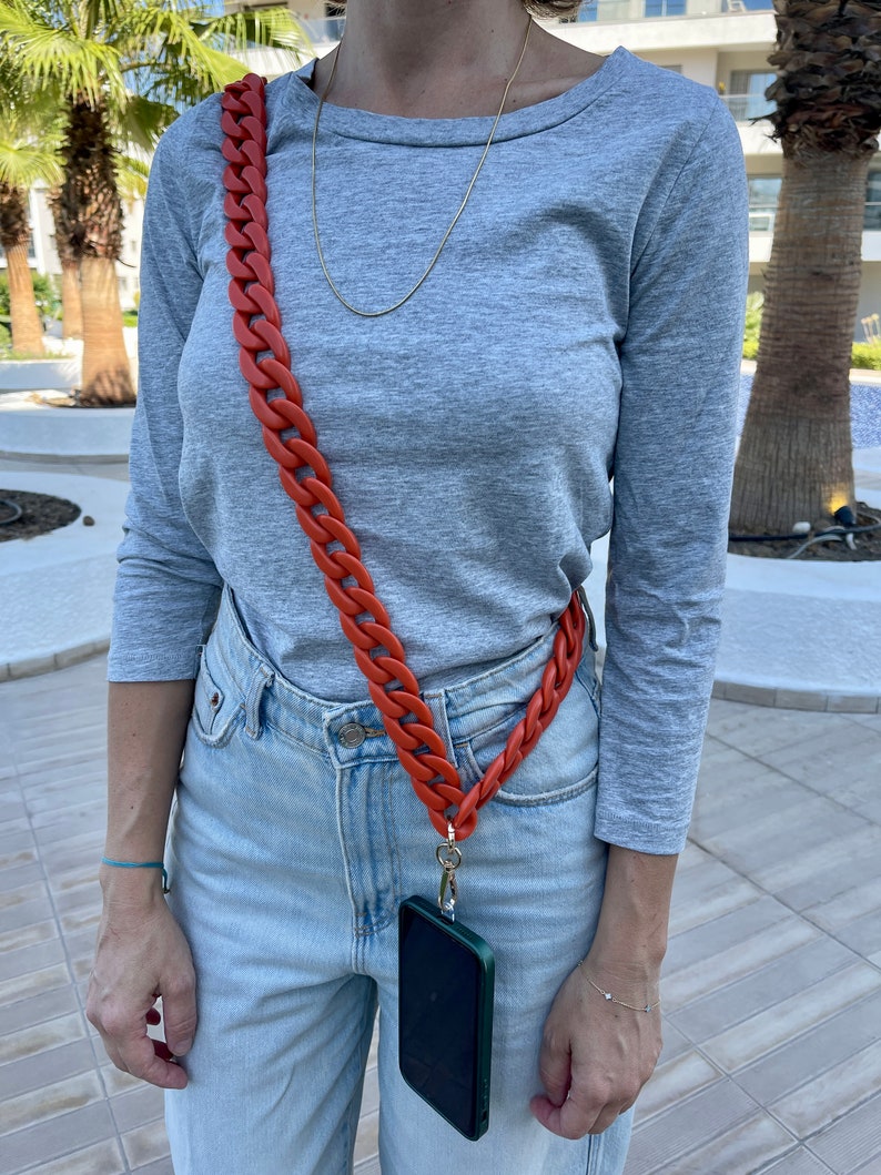 Phone leash/Phone chain/Phone lanyard/Phone strap/Cell phone chain/Phone necklace/Phone case lanyard/Fashion phone chain/Gift for her Orange