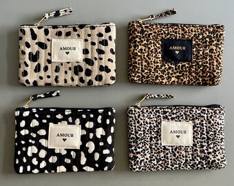 Pochette Amour Zipper/ Sac à main/ Love\ Sac en tissu zippé/ Porte-monnaie/ Sac de maquillage/ Étui à stylos/ Pochettes à imprimé animal/ Sac à main zippé/ Cadeau de Noël