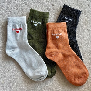 Sparkly Kiss French Socks Gift for Friends Love Socks Glitter Socks Birthday Gift Idea Christmas Gift Girlfriend Present image 9