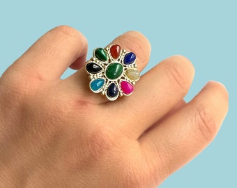 Colourful enamel gold plated stainless steel ring/Statement ring/Flower Ring/Stainless steel/Summer fashion/Rainbow/ Adjustable ring