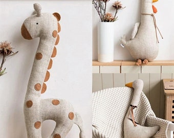 Nordic Style Lovely Stuffed Animal Toy, Sleep Accompany Plush Animal, Goose Giraffe Chicken Stuffed Toy, Nursery Décor, Nordic Baby Room