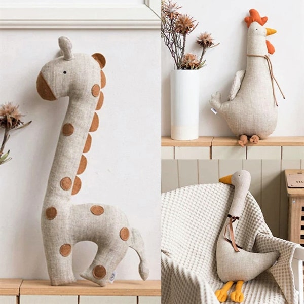 Nordic Style Lovely Stuffed Animal Toy, Sleep Accompany Plush Animal, Goose Giraffe Chicken Stuffed Toy, Nursery Décor, Nordic Baby Room