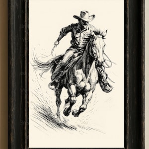 Black and White Cowboy Decor, Western Cowboy Prints, Western Wall Art, Rodeo Poster Prints, Abstract Cowboy Art, Digital Download Art
