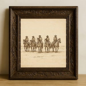 Gruppe von Cowboys zu Pferd, Western-Drucke für Wanddekor, Western-Badezimmerwanddekor, rustikale Wohnkultur