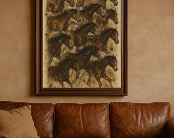 Abstract Horse Wall Art, Western Home Decor For Living Room, Rustic Bedroom Decor, Wild Horse Prints, Printable Art Work, Digital Art