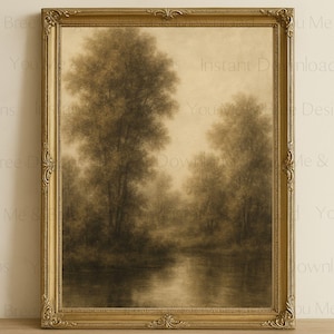 Vintage Moody Woodland Art, Moody Landscape Prints, Cottage Core Aesthetic , Minimalist Wall Decor for Home, Digital Printable Wall Art
