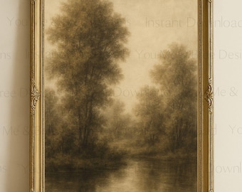 Vintage Moody Woodland Art, Moody Landscape Prints, Cottage Core Aesthetic , Minimalist Wall Decor for Home, Digital Printable Wall Art