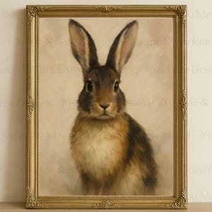 Vintage Bunny Printable Wall Art| Neutral Baby Girl Nursery Decor| Rustic Animal Portrait Download| Woodland Rabbit Art| Girl&#39;s Room Decor