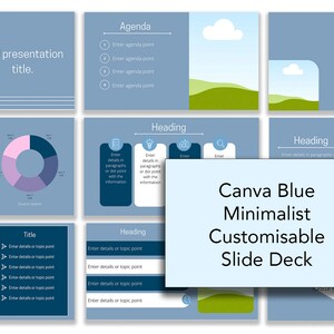 Blauwe minimalistische Canva en Powerpoint Slide Deck Bedrijfspresentatie Bedrijfssjabloon Powerpoint-presentatie Canva-presentatie