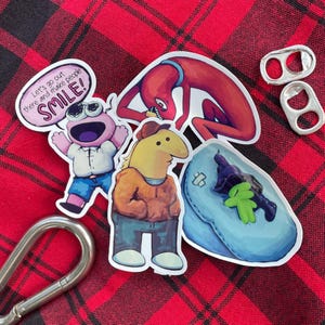 Smiling Friends 3&quot; Glossy Stickers, adult swim, oneyplays, charlie dompler, pim pimling, allan red, glep, Mr boss, Mr frog