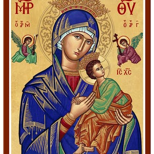 Digital Print Greek Orthodox Icon of Our Lady of Perpetual Help, Virgin Mary, Mother of God, Byzantine Art Wall Hanging Canvas